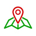 Red GPS navigator location on city map icon